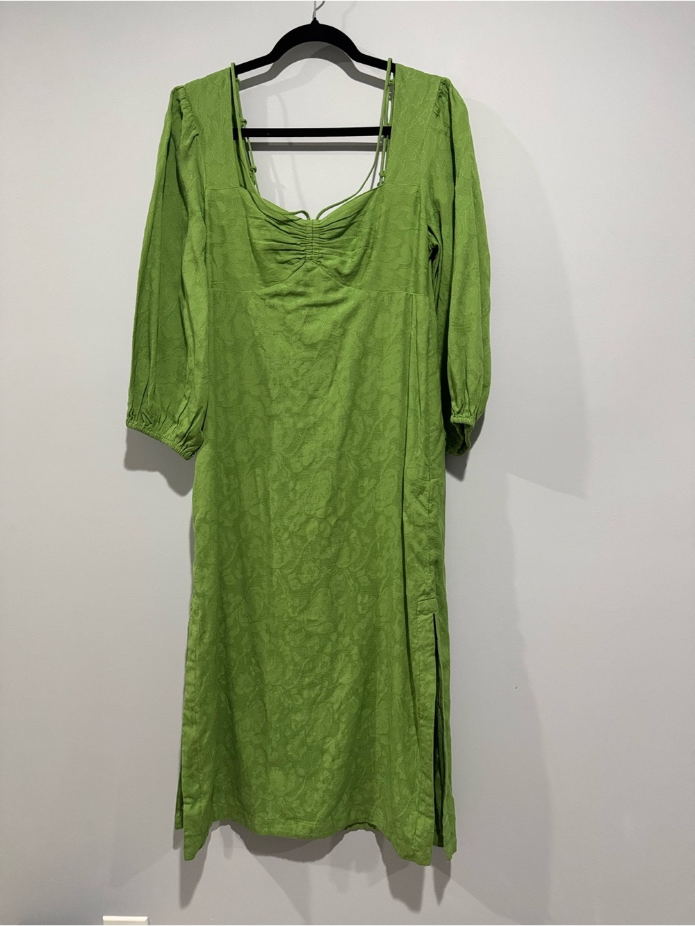 NWT Anthropologie Green Square-Neck Midi Dress with Puff Sleeves 4